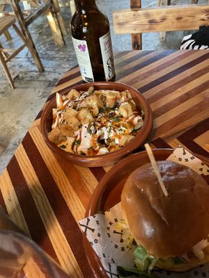 Fries with tofu   at Make No Bones in Sheffield