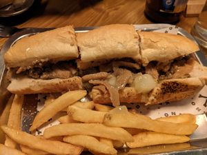 Hot roast 'pork' sub at Make No Bones in Sheffield