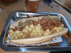 'Pork' & stuffing sub with apple sauce at Make No Bones in Sheffield