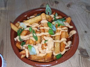 Satay fries at Make No Bones in Sheffield