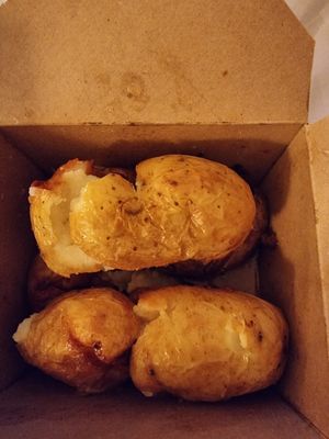 Crispy garlic maple potatoes! at Make No Bones in Sheffield