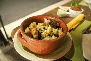 local specialty - baked vegetables with bread at Fior di Cucuzza in Matera