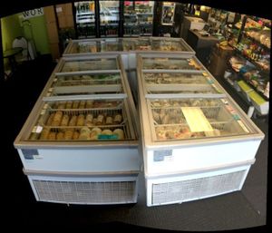 Vegetarian World freezer cases of veggie meats at Vegetarian World in Christchurch