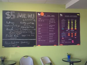 Menu board at Vegetarian World in Christchurch