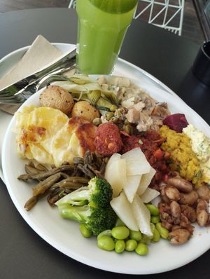 Plate full of good vegan food at Hiltl - Dachterrasse in Zurich