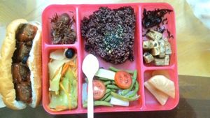 Lunch box with delicious chickpea falafel banhmi! at Xuong Vegan - Atelier Vegan in Hanoi