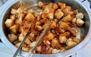sweet and spicy tofu and sweet potato 두부고구마강정 at Seoul National University Vegan Buffet 서울대학교 채식뷔페 in Seoul