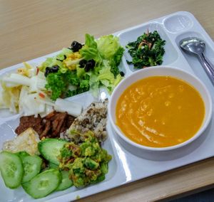 Pumpkin porridge (the tastiest of all the porridge they make), white kimchi and tons of other veggies at Seoul National University Vegan Buffet 서울대학교 채식뷔페 in Seoul