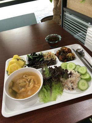Lunch tray at Seoul National University Vegan Buffet 서울대학교 채식뷔페 in Seoul