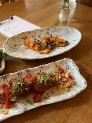 Mexican meat-less balls and Pumpkin flatbreads   at Secret Creek Cafe in Lithgow