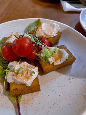 Palenta with a cheese sauce   at Secret Creek Cafe in Lithgow