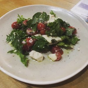 Vegan feta in a capriosa salad at Secret Creek Cafe in Lithgow
