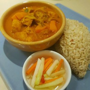 Kampong Curry with brown rice and pickles - absolutely delicious at Seeds Garden Bistro in Malacca
