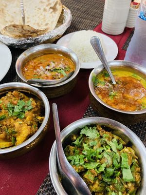 Selection of four vegan dishes  at Curry Pot in Koh Samui