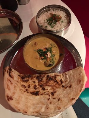 Basmati rice, korma and naan at Spice Box in East London