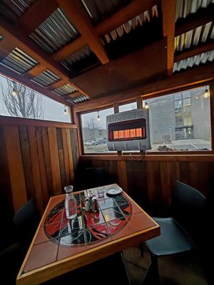 Private 'parklets' for you and your pup! 🐶 at Solstice Pizza in Hood River