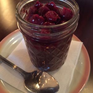 chocolate pudding with michigan cherry sauce at Chive Kitchen in Farmington