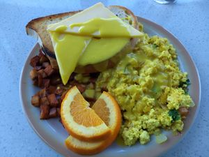 Portuguese scramble (onions parsley hollandaise provolone) at Chive Kitchen in Farmington