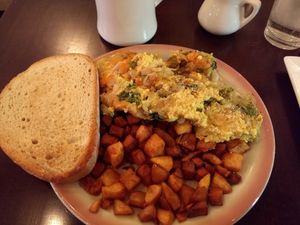 Fall Scramble (sweet potatoes & Brussels sprouts) at Chive Kitchen in Farmington