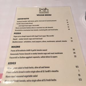 Vegan Menu! at Farelli's Trattoria in Queenstown