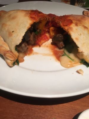 vegan roasted vegetable calzone  at Farelli's Trattoria in Queenstown
