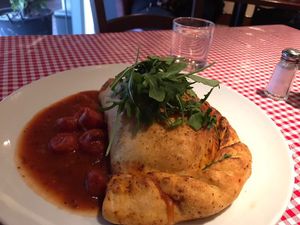Vegan calzone at Farelli's Trattoria in Queenstown