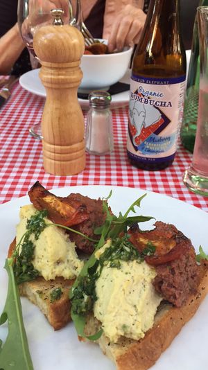 Bruschetta with cashew cheese and olive tapenade  at Farelli's Trattoria in Queenstown