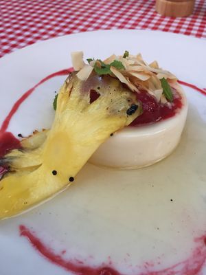 Panna cotta with grilled pineapple  at Farelli's Trattoria in Queenstown