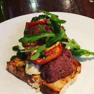 Bruschetta with olive tapenade & cashew cream cheese at Farelli's Trattoria in Queenstown