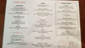 Vegan menu ~ October '18 at Farelli's Trattoria in Queenstown