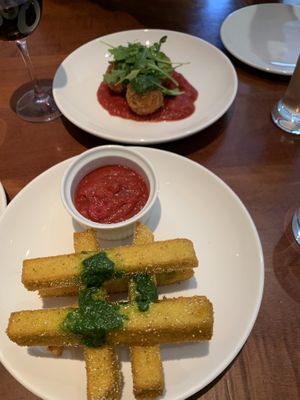 Polenta Chips and arancini at Farelli's Trattoria in Queenstown