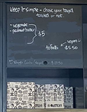 Vegan bagel options   at Huff Bagelry in Mentone