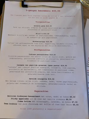Menu  at Bloem in Amsterdam