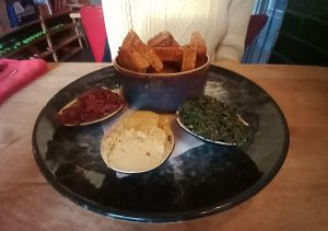 Bread basket with dips  at Bloem in Amsterdam