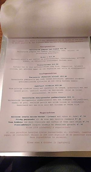 Current menu at Bloem in Amsterdam
