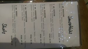 Smoothie menu at 42 Juice in Brighton