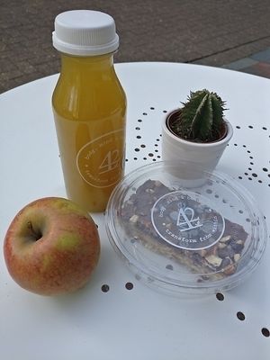 Juice and incredible cake!  at 42 Juice in Brighton