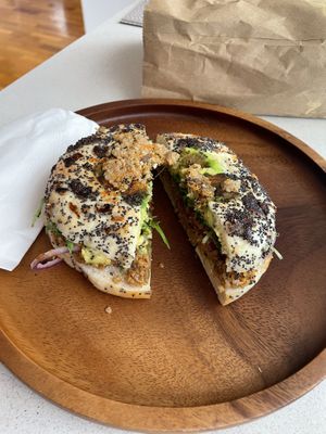 Veggie burger bagel   at Huff Bagelry in Carnegie