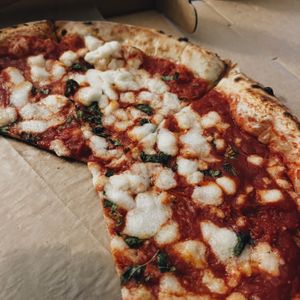 Marinara pizza with house made cashew cheese  at Pizza Barbone in Hyannis