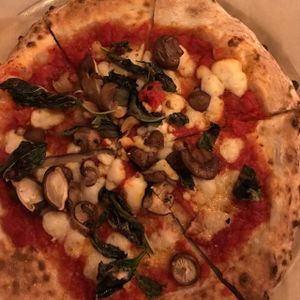 margarita with cashew nut cheese and mushroom at Pizza Barbone in Hyannis