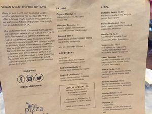 menu at Pizza Barbone in Hyannis