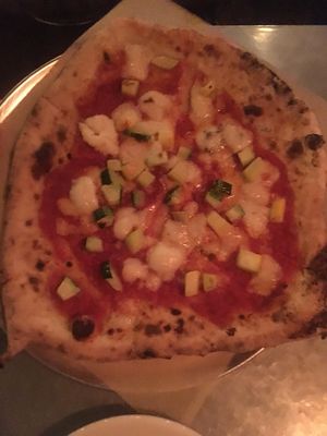 Zucchini, Mariana, and the vegan cashew cheese!  at Pizza Barbone in Hyannis