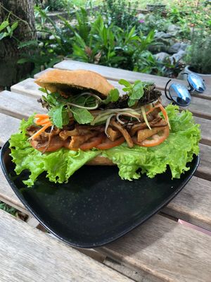 Lemongrass tofu and mushroom sandwich  at Annen Vegetarian & Yoga in Hoi An
