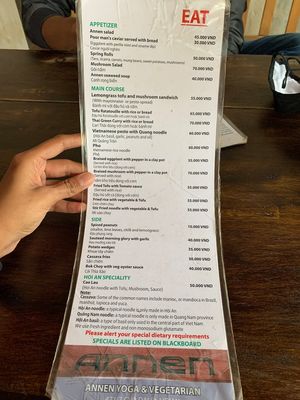 Menu at Annen Vegetarian & Yoga in Hoi An