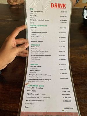 Menu at Annen Vegetarian & Yoga in Hoi An