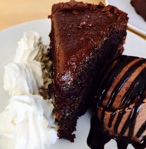 velvet chocolate cake with homemade chocolate ice cream  at Nigella Bistro in Benalmadena