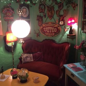 a tattoo parlor is attached to the shoe store  at Green Laces in Stockholm