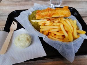 Viah and chips at Orinoco Vegan York in York