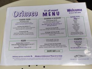Menu (July 2021) at Orinoco Vegan York in York