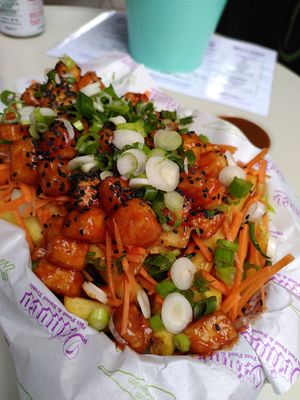 Iron brew loaded fries at Orinoco Vegan York in York